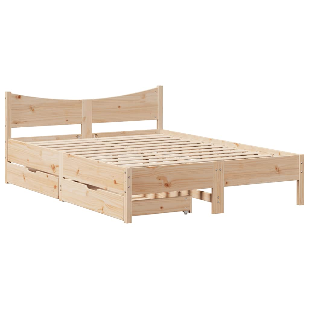 Bed Frame With Drawers 150X200 Cm King Size Solid Wood Pine