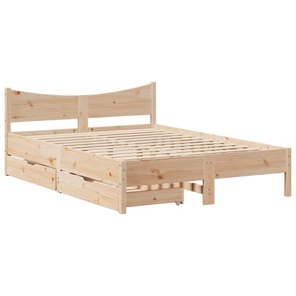 Bed Frame With Drawers 150X200 Cm King Size Solid Wood Pine