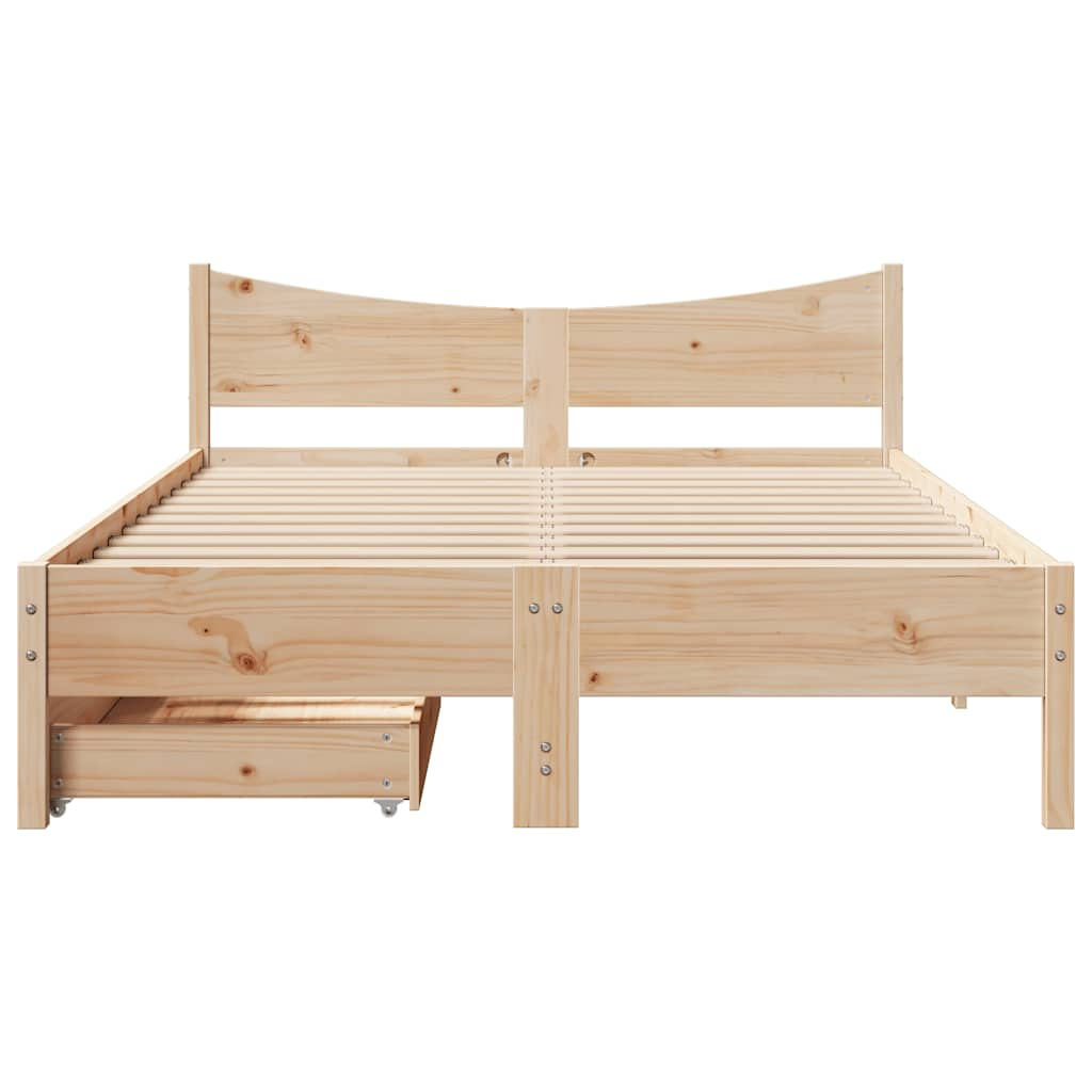 Bed Frame With Drawers 150X200 Cm King Size Solid Wood Pine