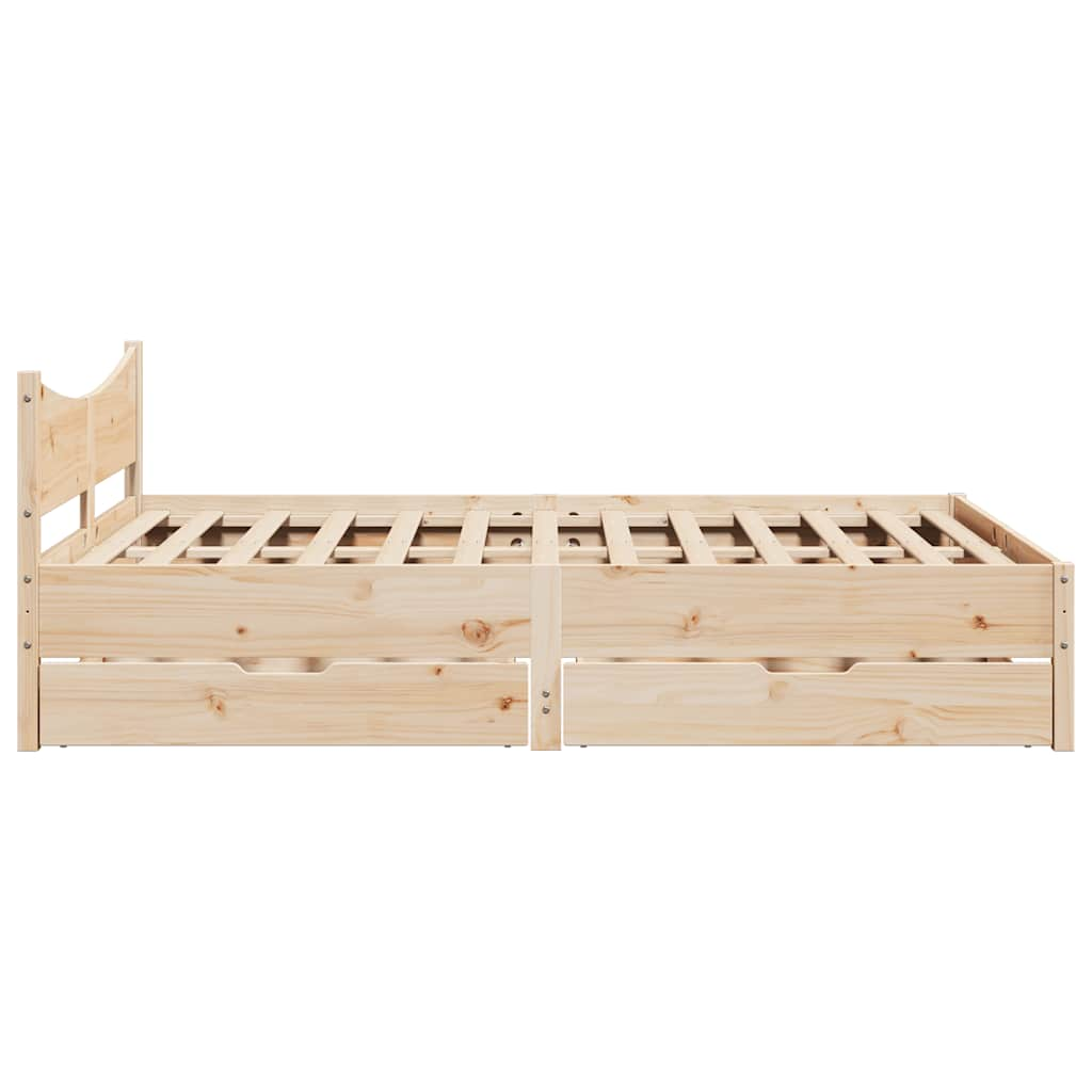 Bed Frame With Drawers 150X200 Cm King Size Solid Wood Pine