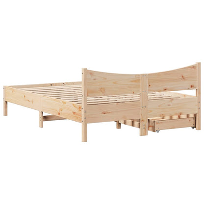 Bed Frame With Drawers 150X200 Cm King Size Solid Wood Pine