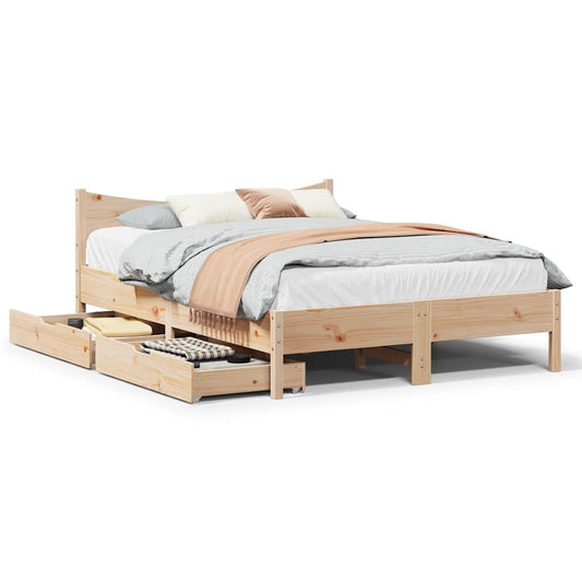 Bed Frame With Drawers 150X200 Cm King Size Solid Wood Pine