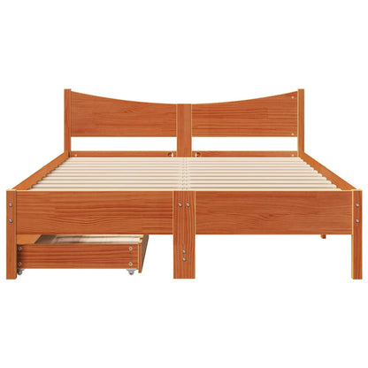 Bed Frame With Drawers Wax Brown 150X200 Cm King Size Solid Wood Pine