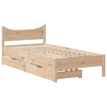 Bed Frame With Drawers 90X190 Cm Single Solid Wood Pine