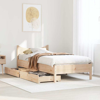 Bed Frame With Drawers 90X190 Cm Single Solid Wood Pine