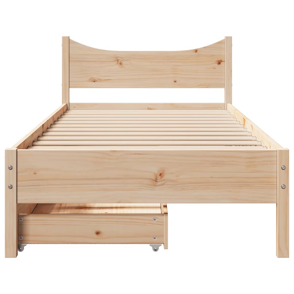 Bed Frame With Drawers 90X190 Cm Single Solid Wood Pine