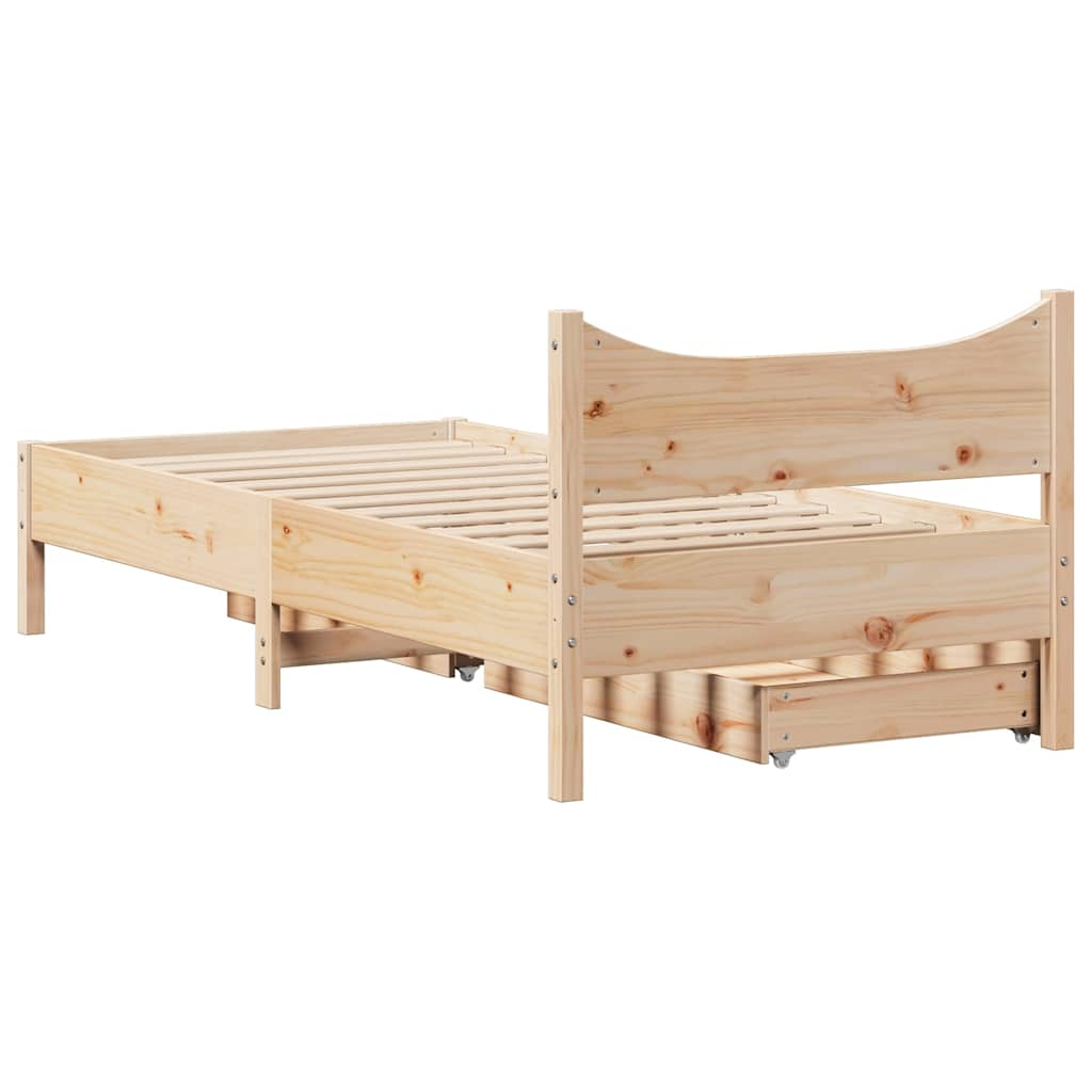 Bed Frame With Drawers 90X190 Cm Single Solid Wood Pine