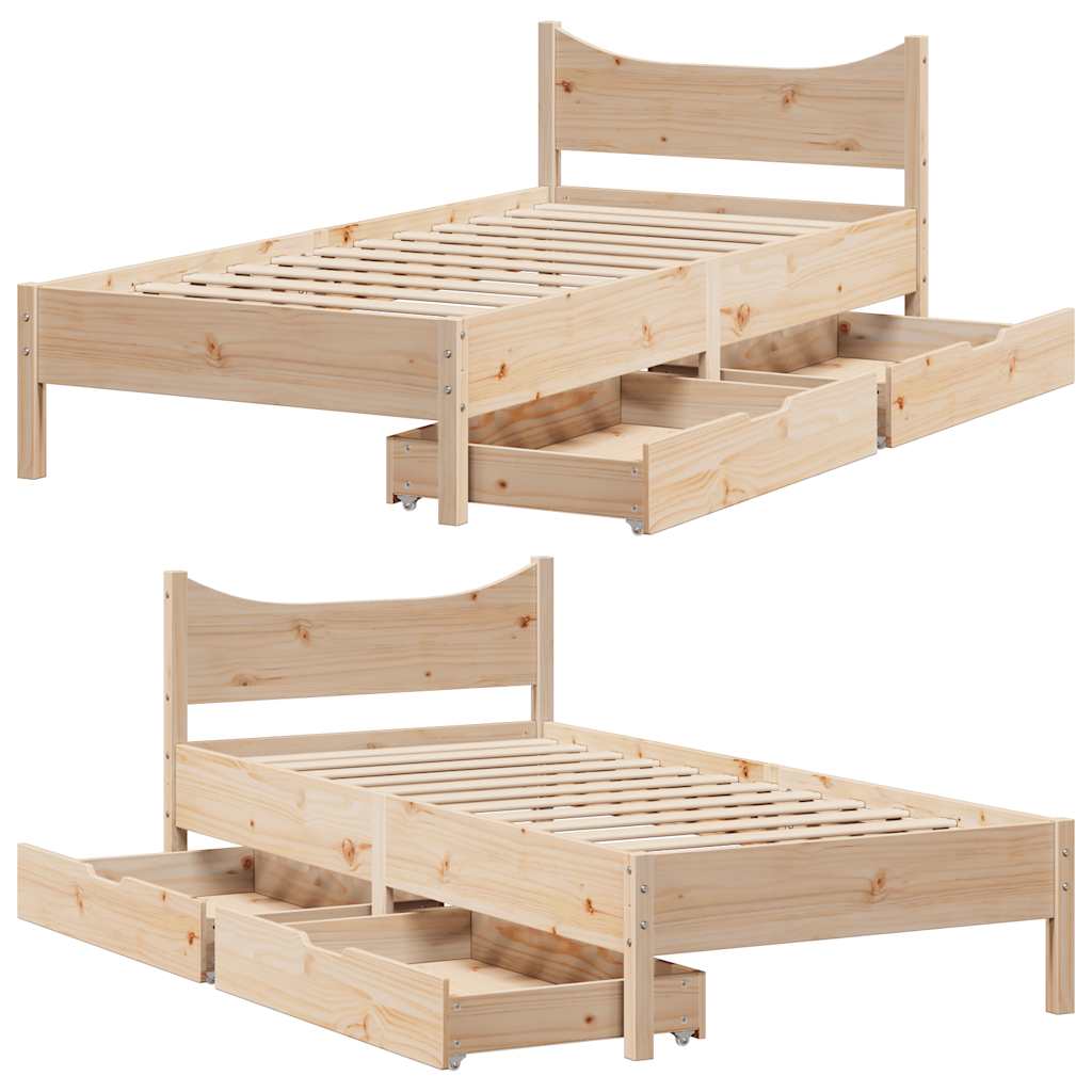 Bed Frame With Drawers 90X190 Cm Single Solid Wood Pine