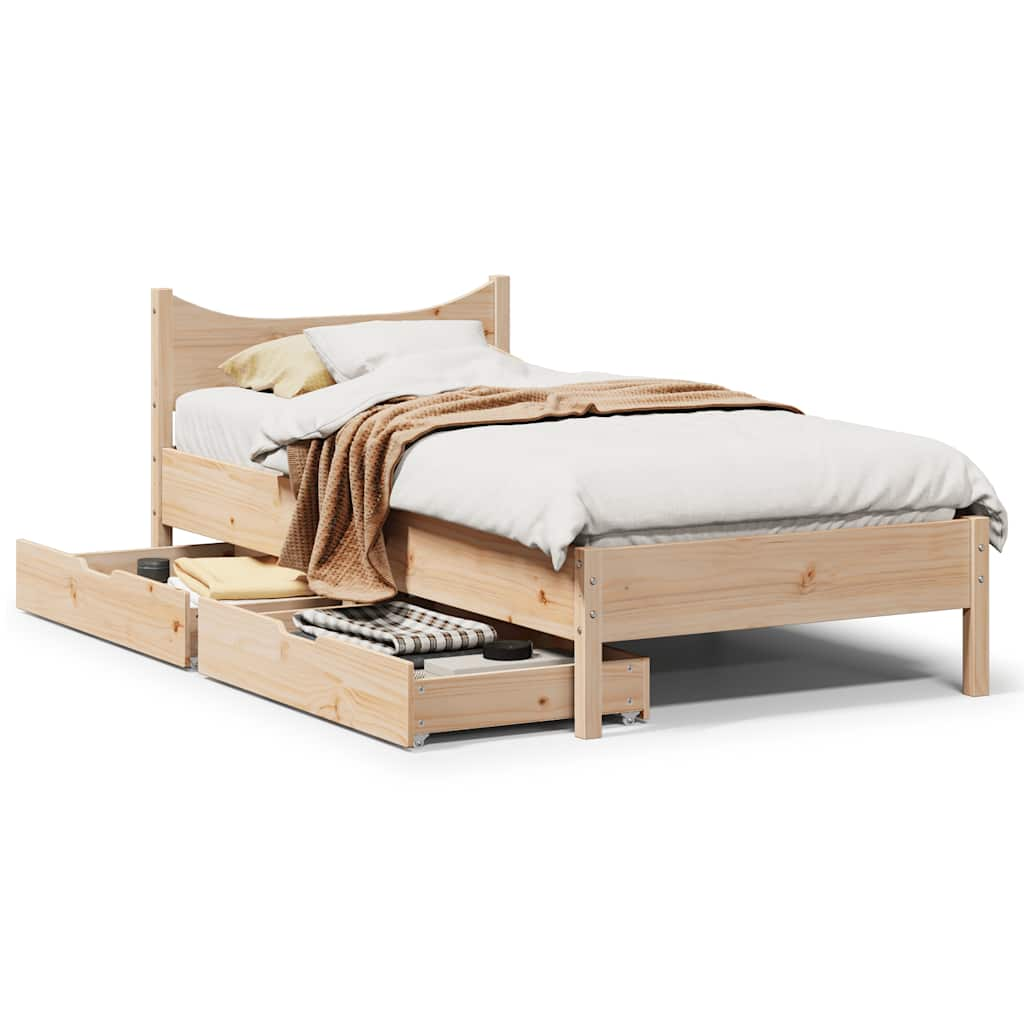 Bed Frame With Drawers 90X190 Cm Single Solid Wood Pine