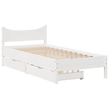 Bed Frame With Drawers White 90X190 Cm Single Solid Wood Pine