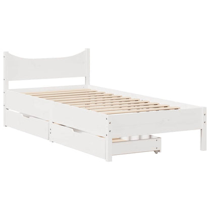 Bed Frame With Drawers White 90X190 Cm Single Solid Wood Pine