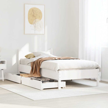 Bed Frame With Drawers White 90X190 Cm Single Solid Wood Pine