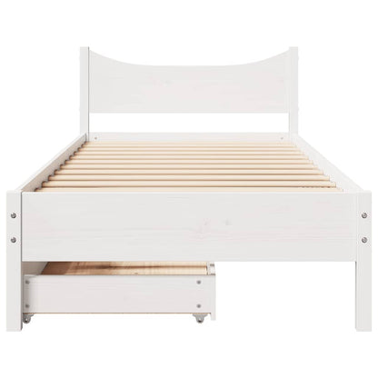 Bed Frame With Drawers White 90X190 Cm Single Solid Wood Pine