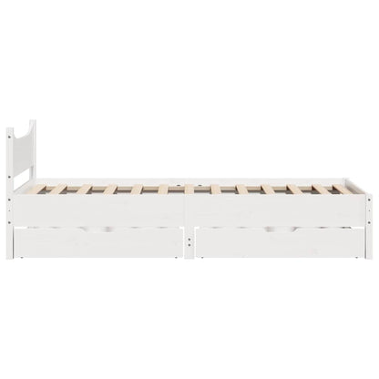 Bed Frame With Drawers White 90X190 Cm Single Solid Wood Pine