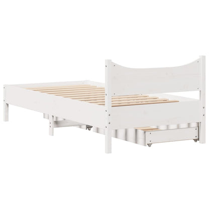 Bed Frame With Drawers White 90X190 Cm Single Solid Wood Pine