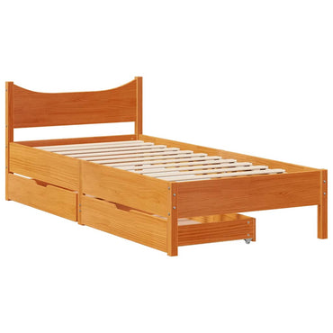 Bed Frame With Drawers Wax Brown 90X190 Cm Single Solid Wood Pine