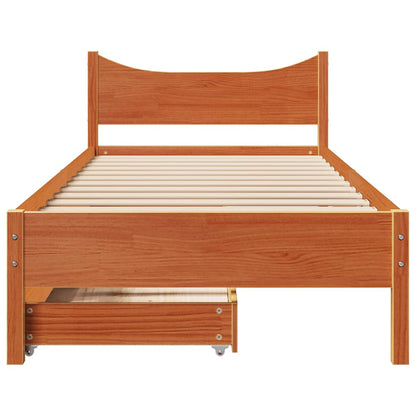 Bed Frame With Drawers Wax Brown 90X190 Cm Single Solid Wood Pine