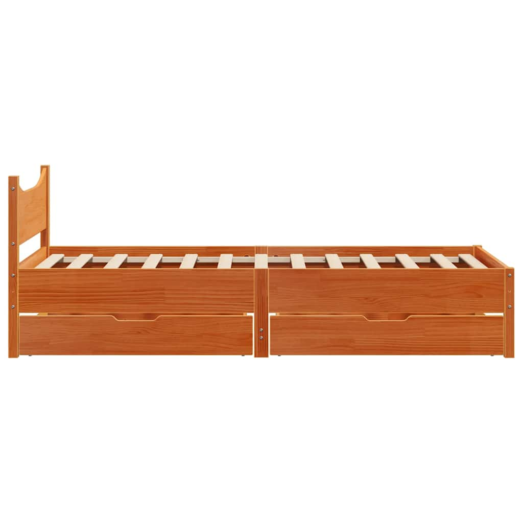 Bed Frame With Drawers Wax Brown 90X190 Cm Single Solid Wood Pine