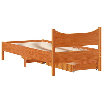 Bed Frame With Drawers Wax Brown 90X190 Cm Single Solid Wood Pine