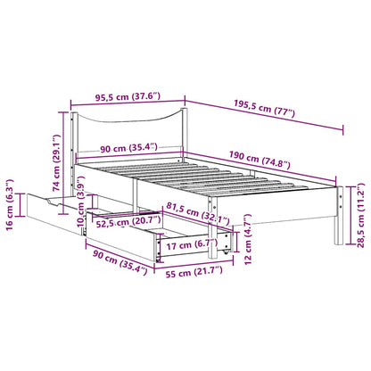 Bed Frame With Drawers Wax Brown 90X190 Cm Single Solid Wood Pine