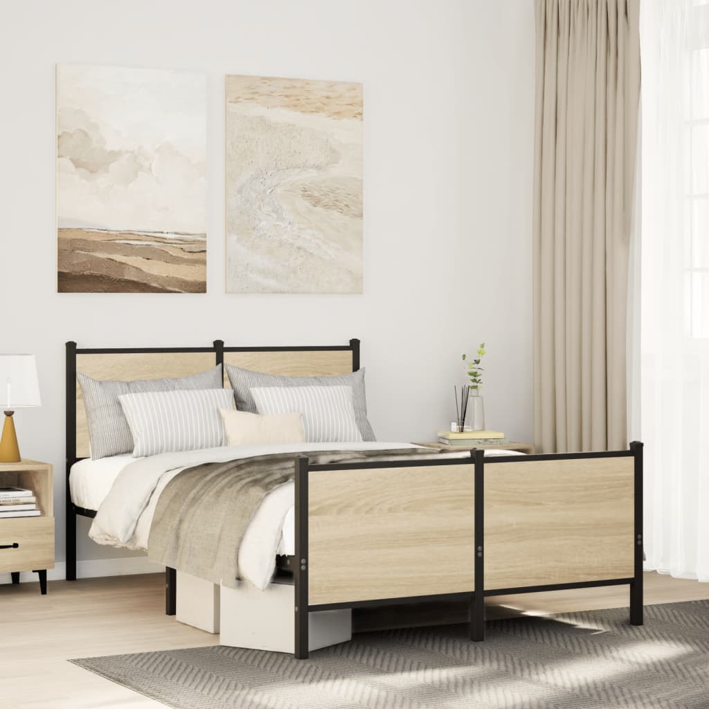 Metal Bed Frame Without Mattress Sonoma Oak 120X190 Cm Small Double