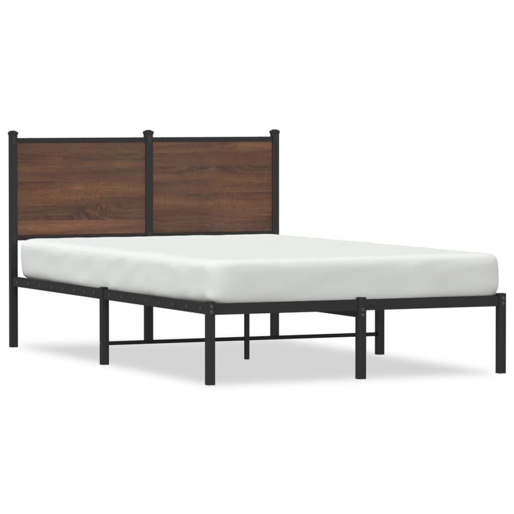 Metal Bed Frame Without Mattress Brown Oak 120X190 Cm Small Double