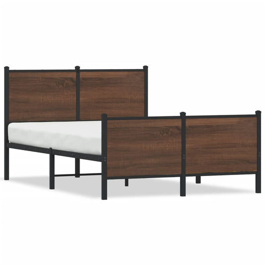 Metal Bed Frame Without Mattress Brown Oak 120X190 Cm Small Double