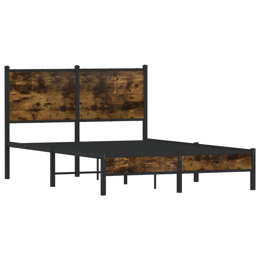 Metal Bed Frame Without Mattress Smoked Oak 120X190 Cm Small Double