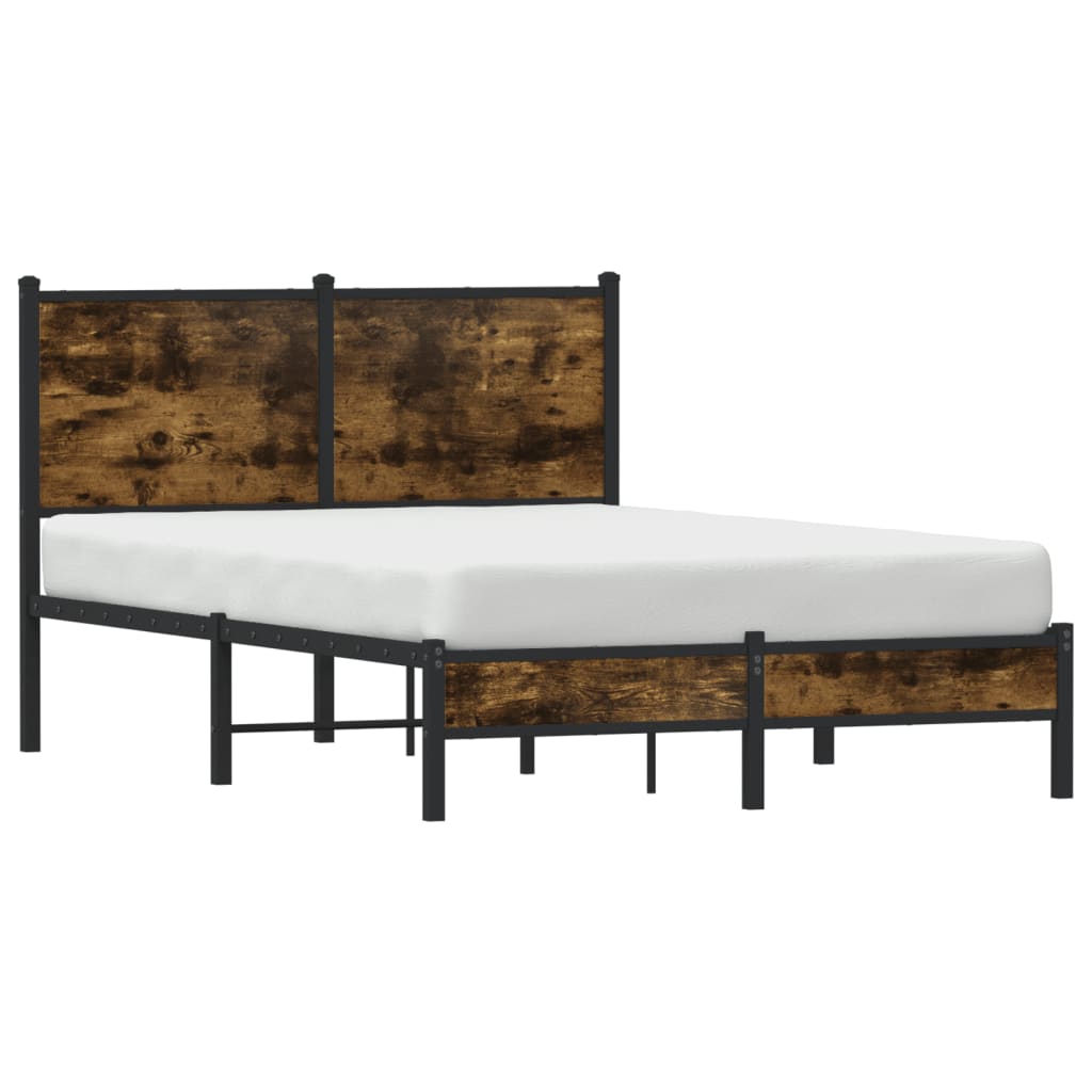 Metal Bed Frame Without Mattress Smoked Oak 120X190 Cm Small Double