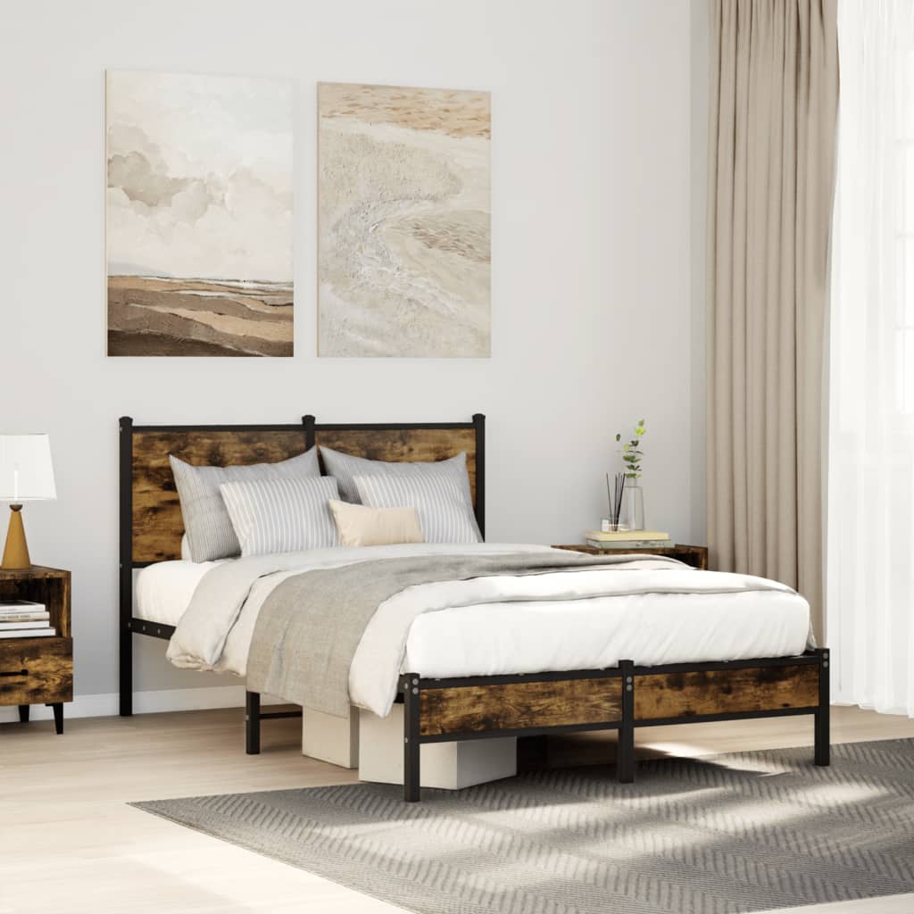 Metal Bed Frame Without Mattress Smoked Oak 120X190 Cm Small Double