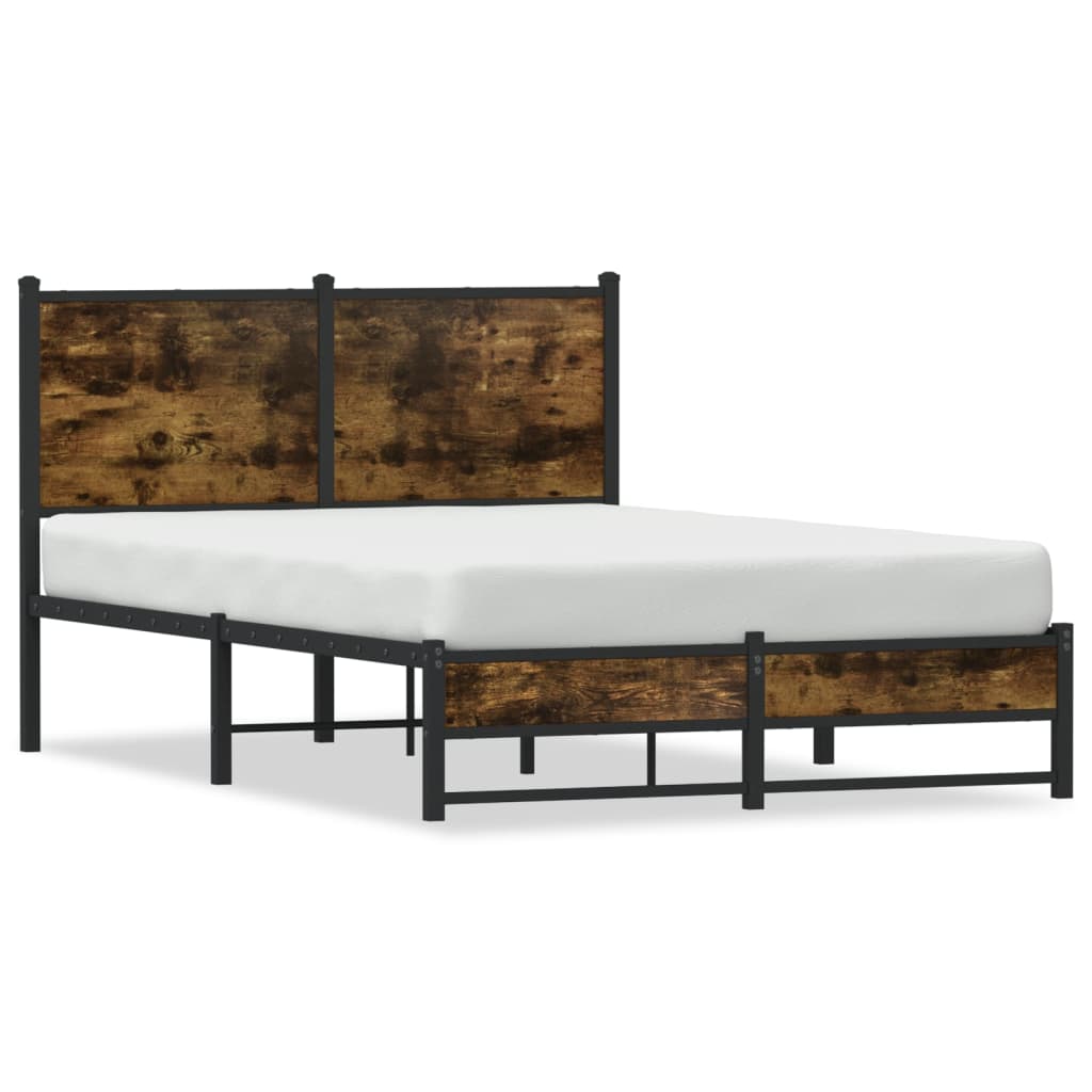 Metal Bed Frame Without Mattress Smoked Oak 120X190 Cm Small Double