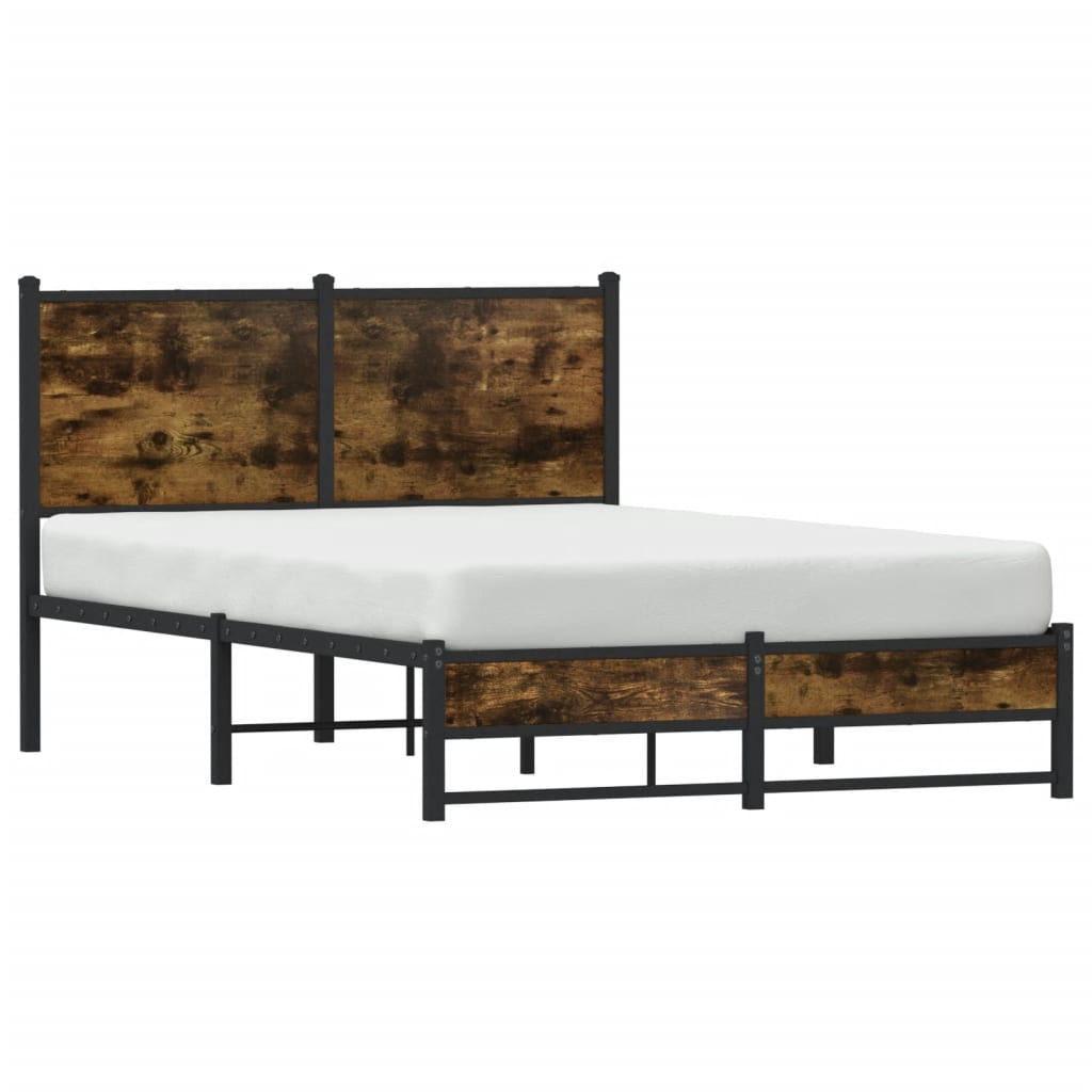 Metal Bed Frame Without Mattress Smoked Oak 120X190 Cm Small Double