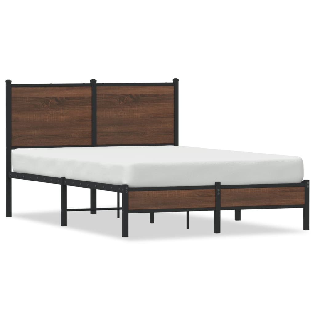 Metal Bed Frame Without Mattress Brown Oak 120X190 Cm Small Double