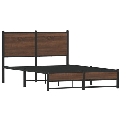 Metal Bed Frame Without Mattress Brown Oak 120X190 Cm Small Double