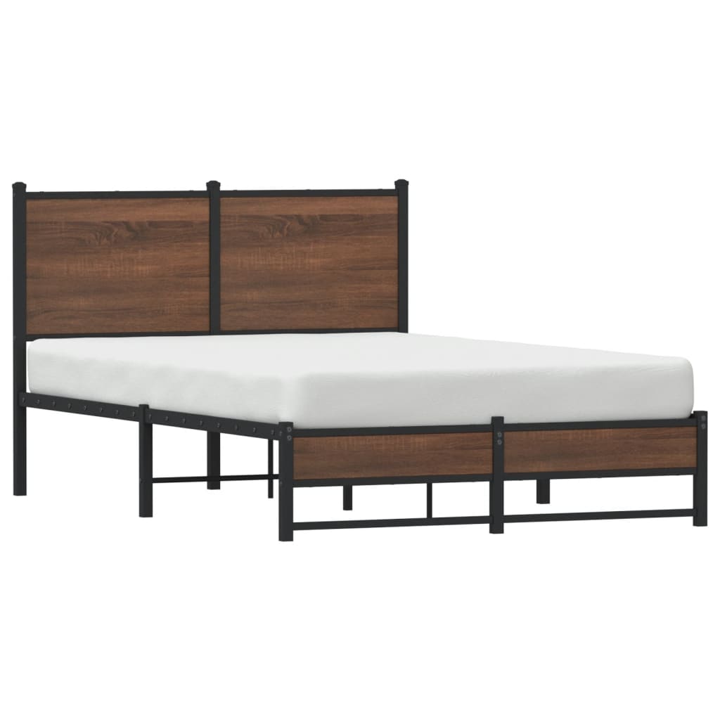 Metal Bed Frame Without Mattress Brown Oak 120X190 Cm Small Double