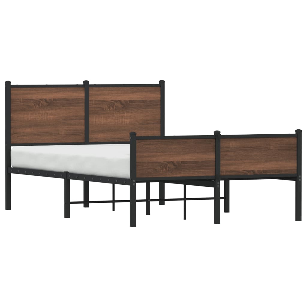 Metal Bed Frame Without Mattress Brown Oak 120X190 Cm Small Double