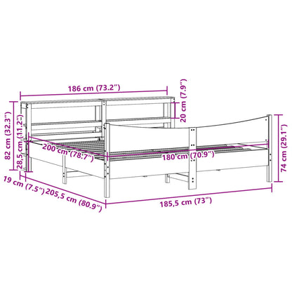 Bed Frame With Headboard 180X200 Cm Super King Solid Wood Pine