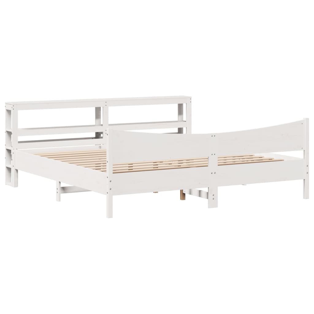 Bed Frame With Headboard White 180X200 Cm Super King Solid Wood Pine