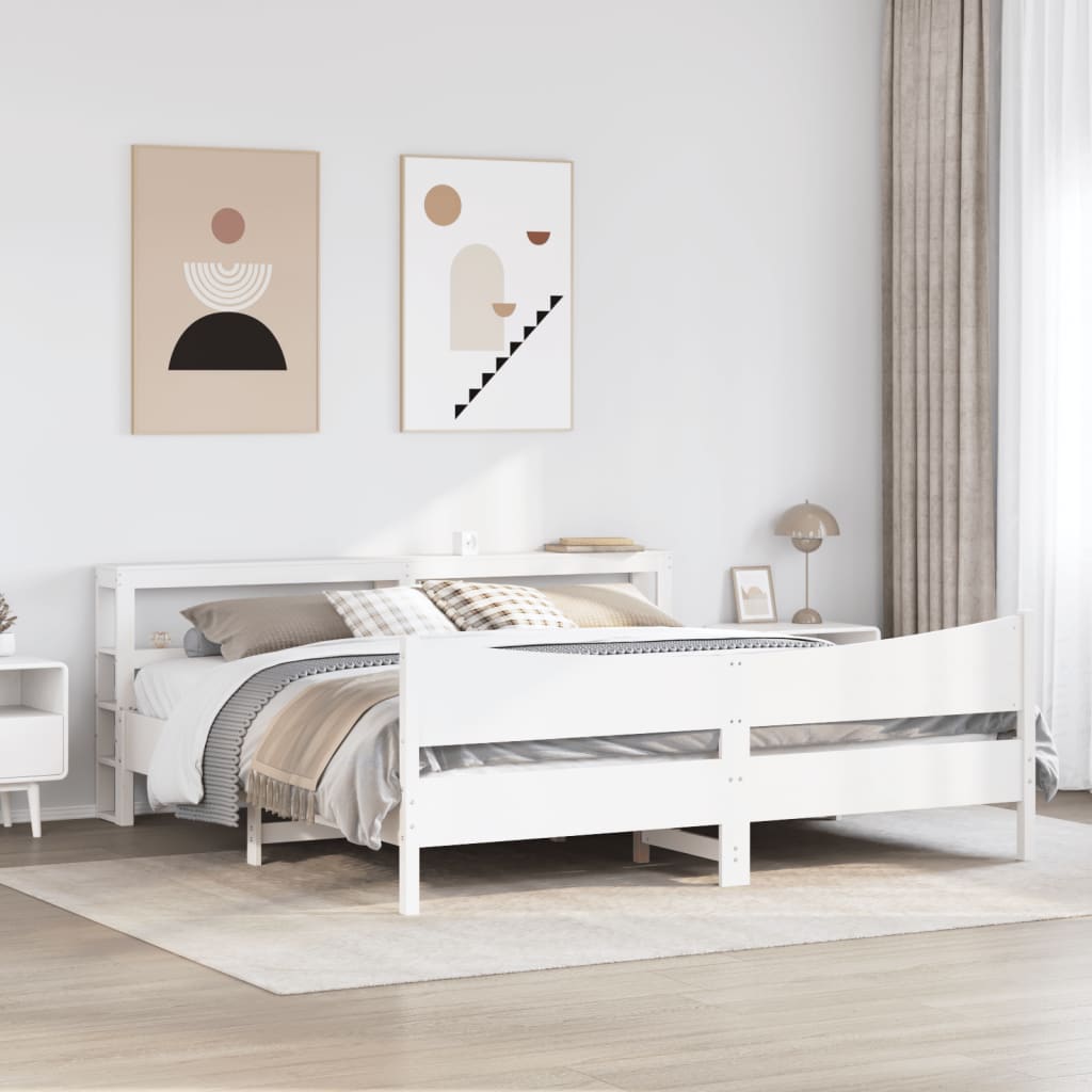 Bed Frame With Headboard White 180X200 Cm Super King Solid Wood Pine