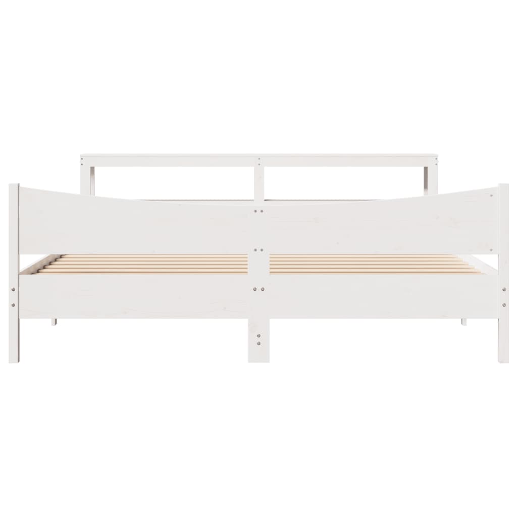 Bed Frame With Headboard White 180X200 Cm Super King Solid Wood Pine