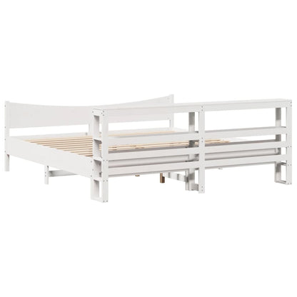 Bed Frame With Headboard White 180X200 Cm Super King Solid Wood Pine