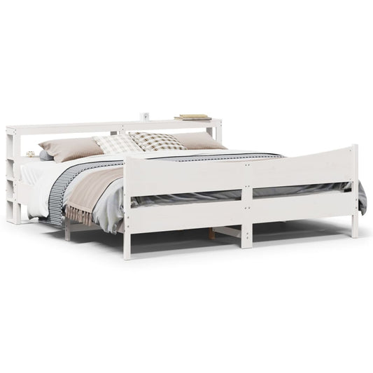 Bed Frame With Headboard White 180X200 Cm Super King Solid Wood Pine