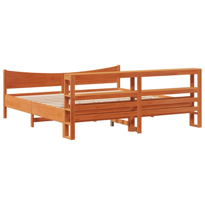 Bed Frame With Headboard Wax Brown 180X200 Cm Super King Solid Wood Pine