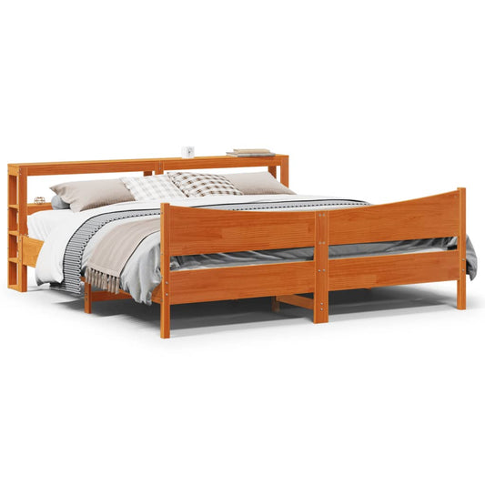 Bed Frame With Headboard Wax Brown 180X200 Cm Super King Solid Wood Pine