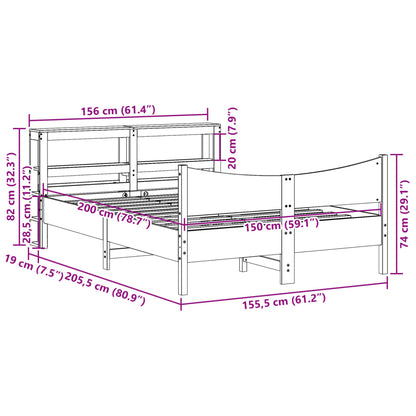 Bed Frame With Headboard 150X200 Cm King Size Solid Wood Pine