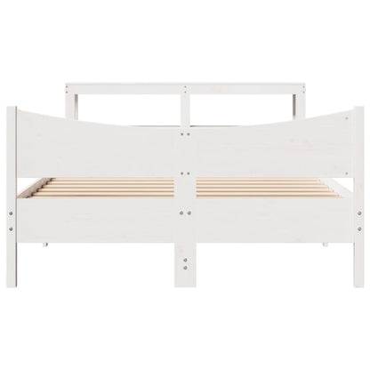 Bed Frame With Headboard White 150X200 Cm King Size Solid Wood Pine