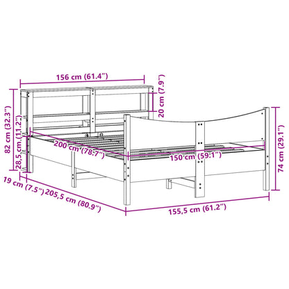 Bed Frame With Headboard White 150X200 Cm King Size Solid Wood Pine