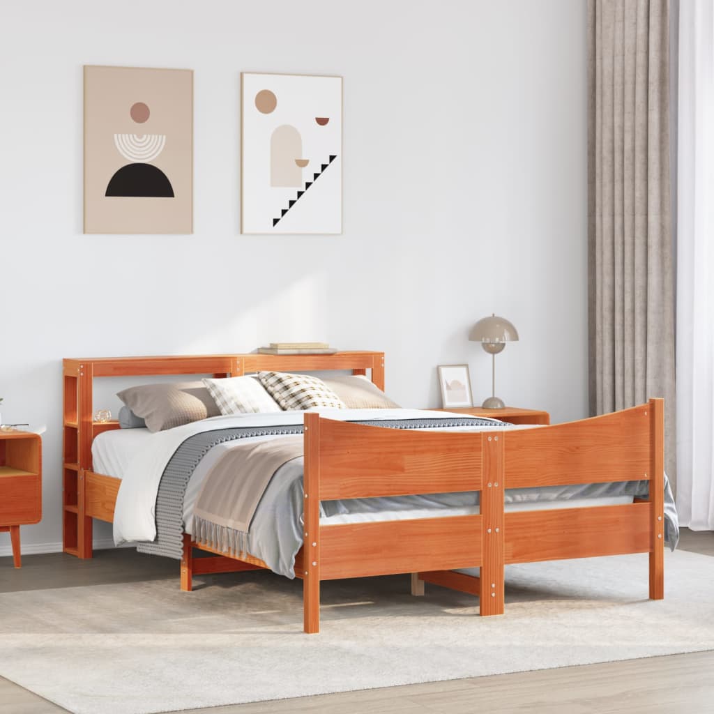 Bed Frame With Headboard Wax Brown 150X200 Cm King Size Solid Wood Pine