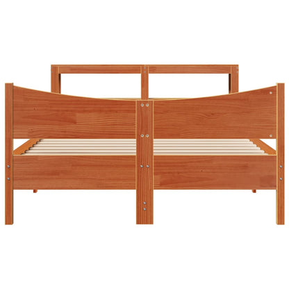 Bed Frame With Headboard Wax Brown 150X200 Cm King Size Solid Wood Pine