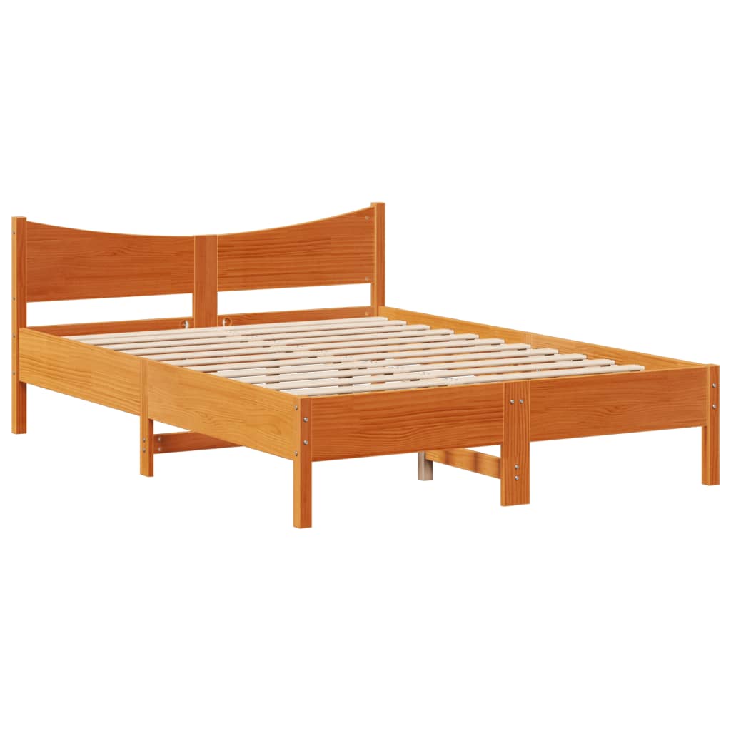 Bed Frame With Headboard Wax Brown 150X200 Cm King Size Solid Wood Pine